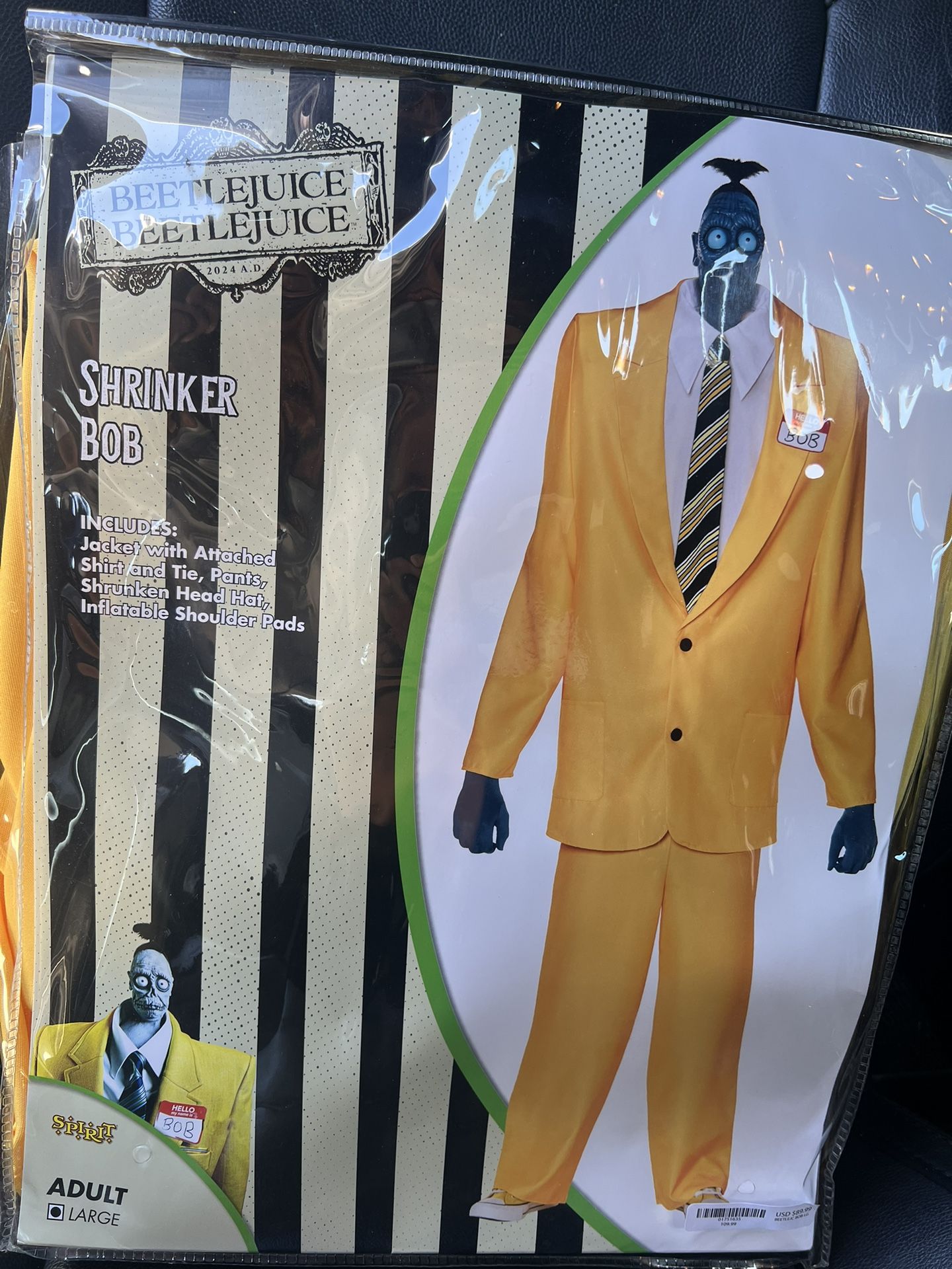 Spirit Halloween Beetlejuice Adult Shrunken Head Bob Costume Size Large
