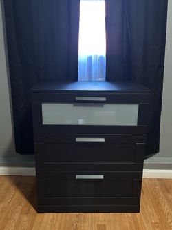 Modern 3-Drawer Dresser/Nightstand – Black with Frosted Glass Drawer