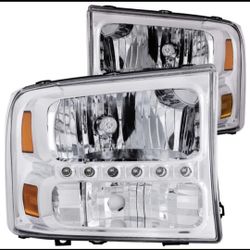 Headlights Ford F250/F350 F450 Super Duty 99-04 with LED bar 2PC Chrome Housin