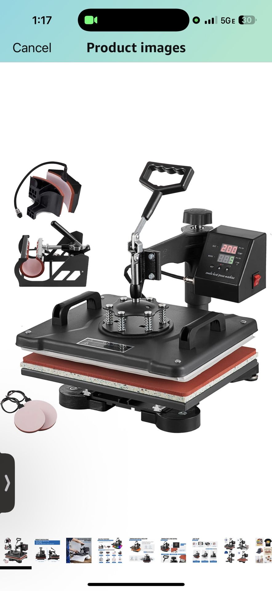 5 in 1 Heat Press Machine, 12x15 inch Swing Away Heat Press for Sublimation, T Shirt Pressing Machine Multifunction, Heat Press Transfer Machine Combo