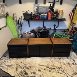 Modern Walnut & Black Entertainment Center/ Dresser Set