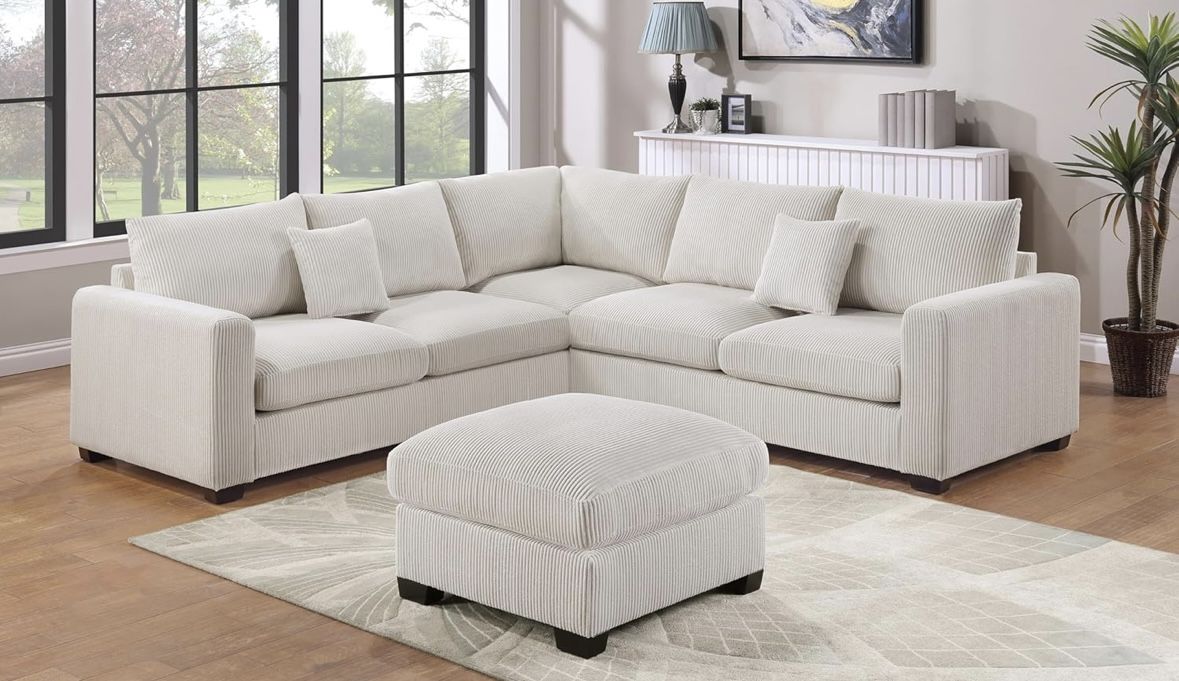 🛋️ Brand New Corduroy Ivory Sectional Sofa – LAF & RAF – $1500 each