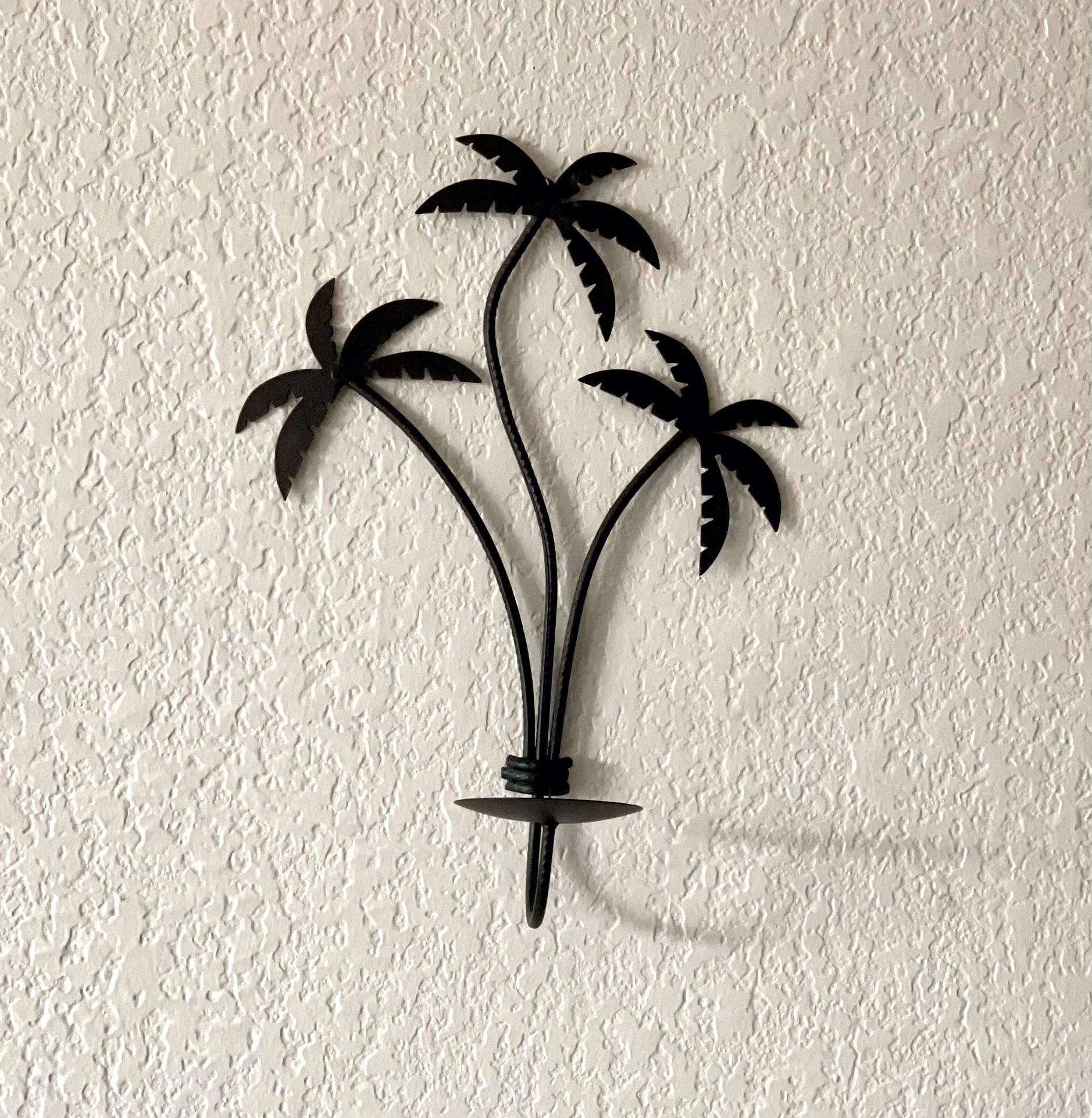Black Metal Sconce Candle Holder With Palm Trees 