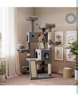 O87 $65  65in Larger Cat Tree Tower Condo for Indoor Cats, Multi-Level Furniture Activity Center with Wide Base/Cozy Plush Cat Perches/Baskets/Sisal S