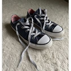 Little Girls Glitter Denim Double Tongue Converse All Star Size 1 Sneaker