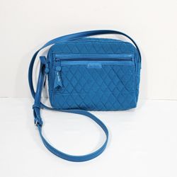 Vera Bradley Trimmed Crossbody Bag Double Top Zip Closure Teal Green/Blue 