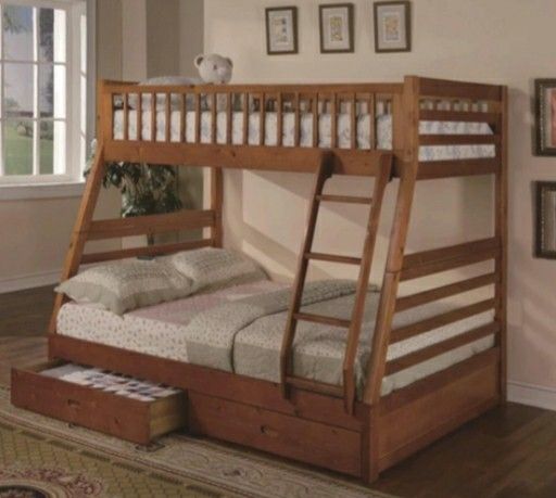 Columbus Day Special- [SPECIAL] Boise Oak Twin over Full Bunk Bed with Storage