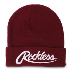 Young & Reckless | Burgundy Cuffed Beanie ‘Reckless’ Skater Hat - Adult One Size