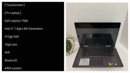[ Pc Laptop ] [ Touchscreen ] Dell Inspiron 7586 Intel I7 1.8ghz 8th Generation series Wifi Bluetooth windows 11 pro 512gb SSD Webcam 16gb ram