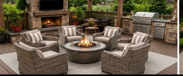 Brand new patio set fire pit propane