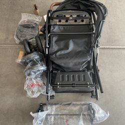 INFANS Double Stroller with Leather Handle, Front Seat 2-Position Recline, Baby Pushchair for Toddlers