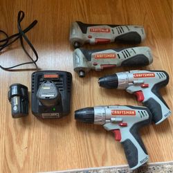 2 Right Angle Cordless Impact Drills, 2 12v Cordless Power Drills, 2 Batteries Plus a Charger- CRAFTSMAN NEXTEC! 