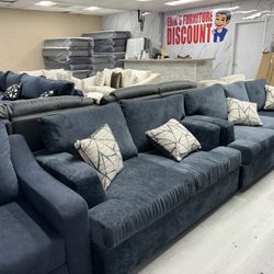 Navy Dark Blue Sofá And Loveseat 
