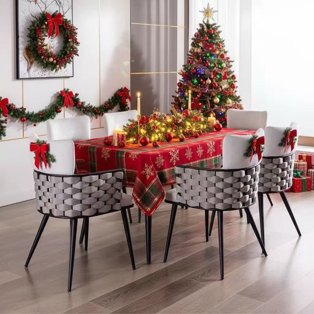 BFZ Mid-Century Modern Dining Chairs Set of 2, Handmade Woven Kitchen Chairs, Upholstered Velvet Dining Chairs with Metal Legs for Kitchen, Dining Roo