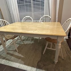 Farmhouse Dining Wood Table & 4 Chairs