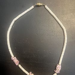 Vintage Puka Heishi Shell Choker Purple Accent Shell Barrell Clasp 70s Surfer Style 15 1/4”