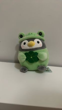 New Takashoji penguin plush in a frog costume