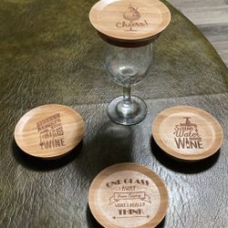 Bamboo Coaster Or appetizer Dish A Top Your Wine Glass