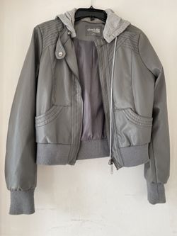 Gray Faux Leather Jacket Hoodie
