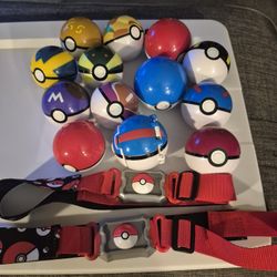 Set of pokeball and 2 belts