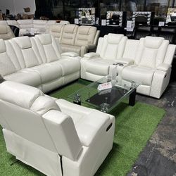 Modern Power Recliner Living Room Set with Bluetooth Speaker and LED Lights