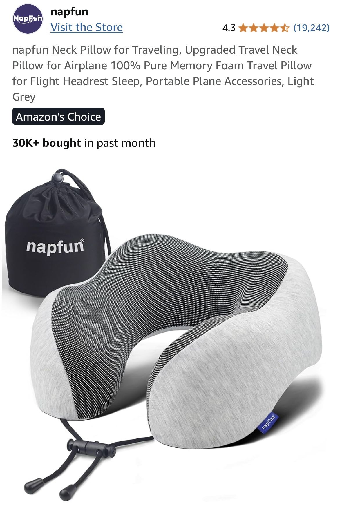 Napfun Memory Foam Travel Pillow - Highly Rated