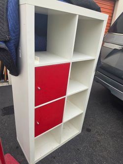 IKEA Kallax White Shelf Unit with Red Doors