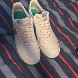 White/Green Nike Air Force 1s Size 12.5