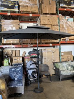 Double Top 9 ft. x 5 ft. Rectangular Market Crank and Tilt Patio Umbrella in Dark Gray