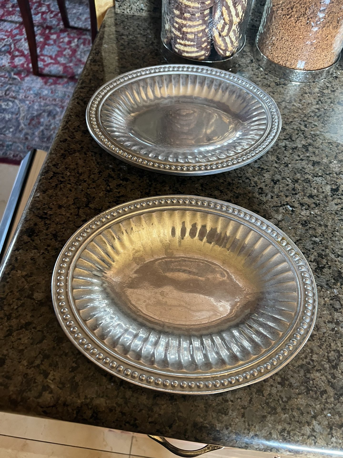 Set Of Two 10X8 Wilton Armetale Pewter Flutes And Pearls Oval Serving Dish Vintage