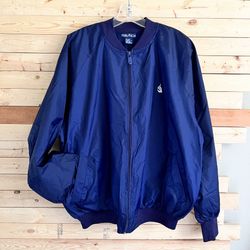 NAUTICA Navy Blue Zipper light Weight Windbreaker Vintage Bomber Jacket 