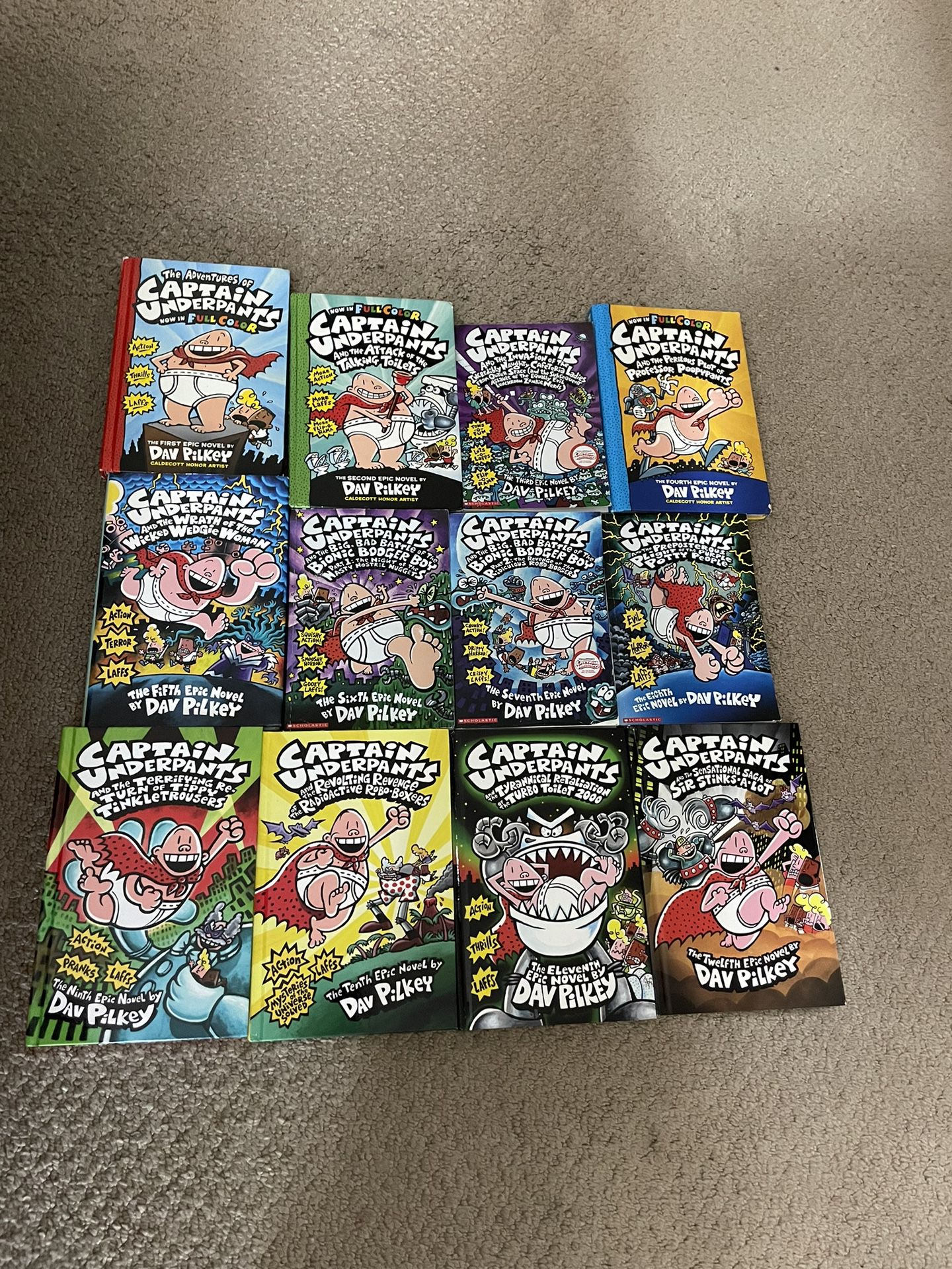Captain Underpants Series #1-12 Color, Hardcover, Paperback, and Colorless