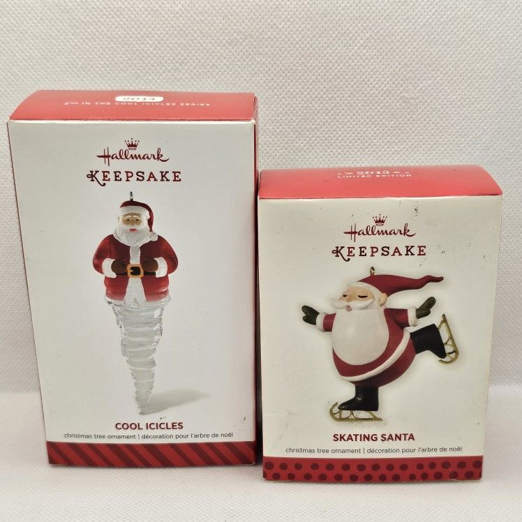 2 new Hallmark Keepsake Santa Skating Cool Icicles Christmas Ornament 2013-14 lot
2 Brand new Ornaments, never displayed
Box has light storage wear
