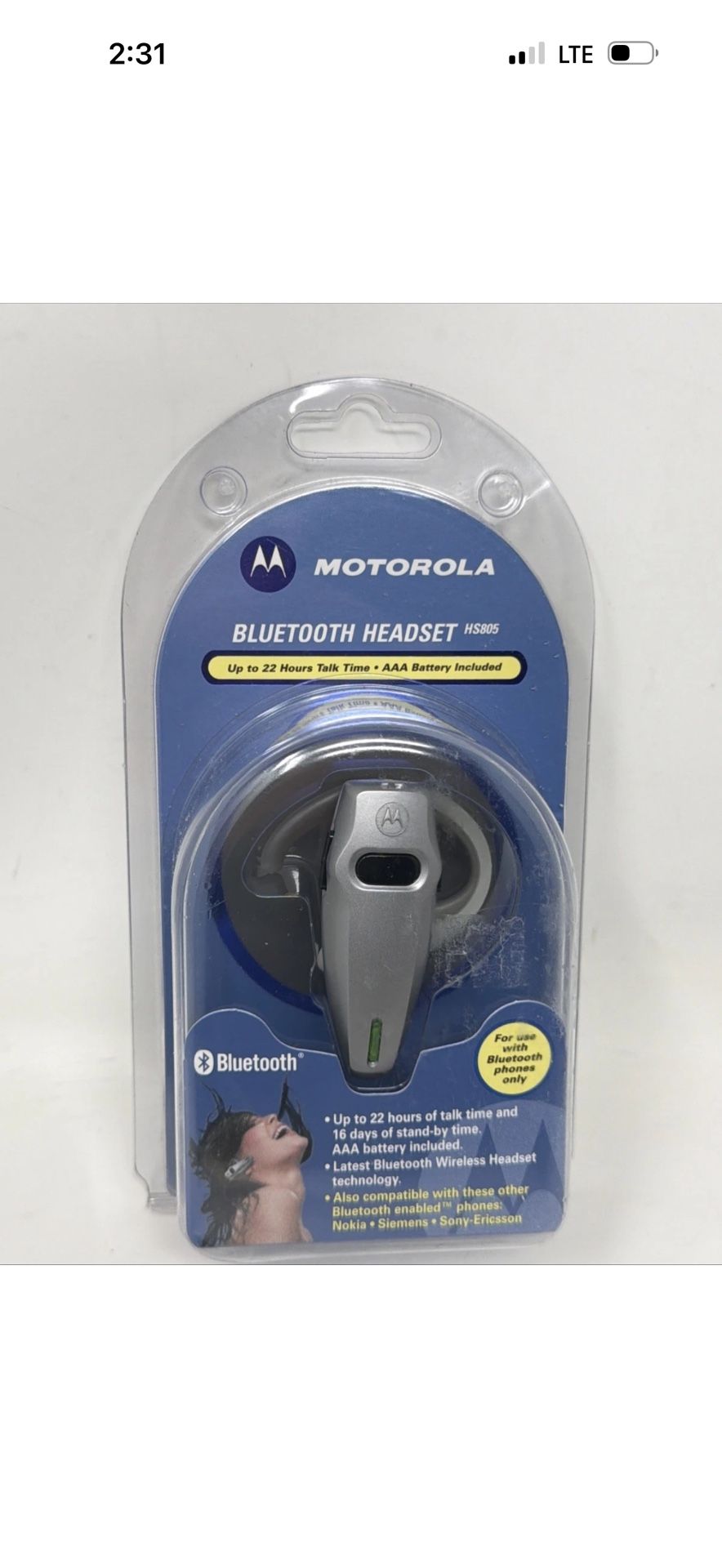 MOTOROLA Bluetooth Headset HS805 Gray Wireless Built In Mic Ear Hook NEW SEALED