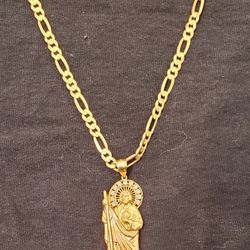 14K GOLD FIGARO CHAIN & SAN JUDAS PENDANT $2200