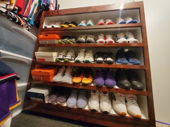 Custom Shoe Shelves Red Oak 5 shelf 25 pair organizer