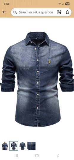 Denim Shirts Men Button Down Long Sleeve Jean Shirts Slim Fit Shirt