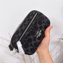COACH Mini Belt Bag In Signature Denim Silver/Black CQ186