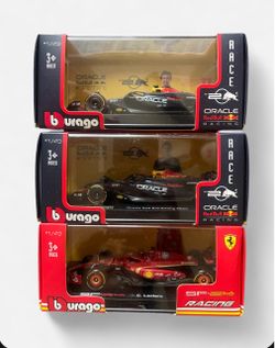 Bburago 1:43 Scale F1 Diecast Cars – Red Bull (Verstappen & Perez) & Ferrari (Leclerc)