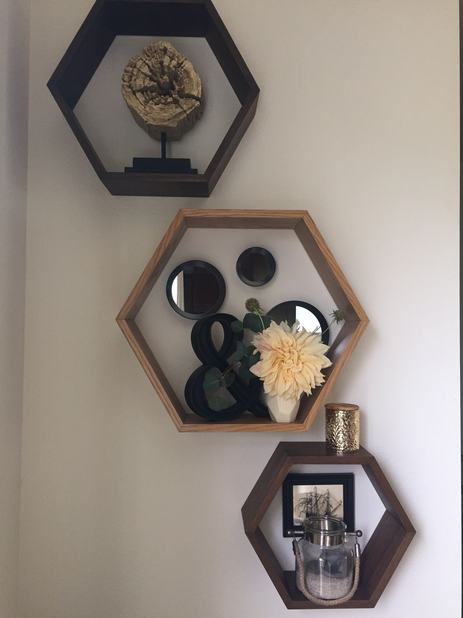 3 Hexagon Wooden Shelves