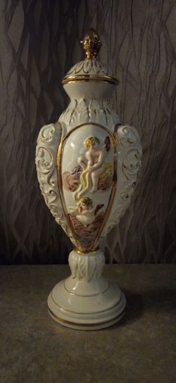 Vintage Keramos Italy Cherub Urn Vase w/ Lid – Ornate Italian Porcelain Decor