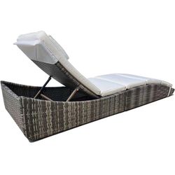 Foldable Outdoor Chaise Pool Lounge Chair Folding Wicker Rattan Sun Bed Patio Couch Reclining Lounger Adjustable Padded Backrest Pillow Assembled, Bei