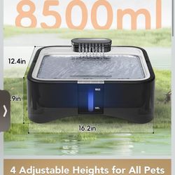 Elevated Dog Water Fountain, 4 Heights Adjustable Pet Fountain for All Dog Sizes, 304 Stainless Steel Tray Indoor Cat Drinking Dispenser with Ultra-Qu