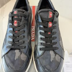 Prada Black Camouflage Leather Sneakers – Size 8
