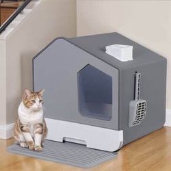 New Extra Large Enclosed Cat Litter Box with Mat and Litter Scoop, Odorless Anti-Splashing,