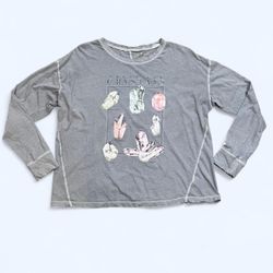 Aeropostale Small Women’s Juniors Blue Crystals OG Collection Boyfriend Cotton Long Sleeve Tee Shirt 