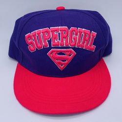 Supergirl DC Comics Six Flags Unisex Teen Adult Snapback Hat Adjustable Cap Pink Purple USED