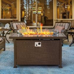 44'' x 27.5'' Outdoor Rectangular Rattan Propane Gas Fire Pit Table for Outside Patio 【INNOVATIVE DESIGN FOR HEALTH】:Our outdoor fire pit