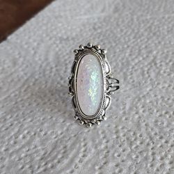 MOONSTONE 🌈 SIZE 9 NEW SILVER ACCENT RING