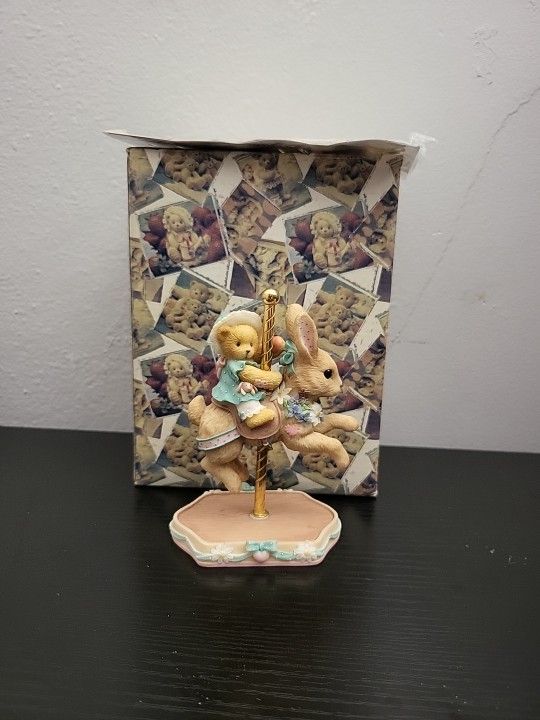 NIB Cherished Teddies ; Bear Riding Bunny Carousel Series #505579
